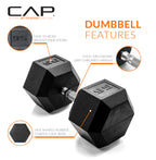 CAP Barbell 95 LB Rubber Coated Hex Dumbbell Hand Weight - Pair | Chrome Handle