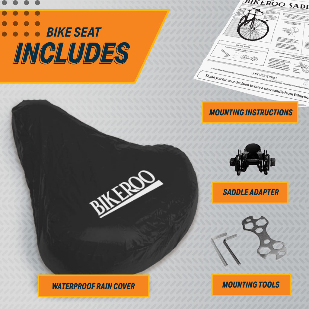 Bikeroo Extra Padded Bike Seat - Comfortable Bike Seats For Men & Women - Compatible With Peloton, Nordictrack, Schwinn, Indoor