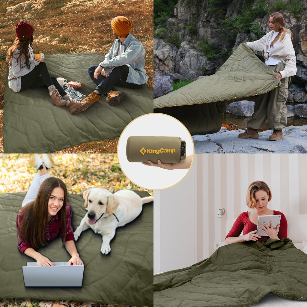 Kingcamp Ultralight Camping Blanket, Packable Down Alternative Puffy Wearable Blankets Weatherproof Warm Package Quilt With Snap