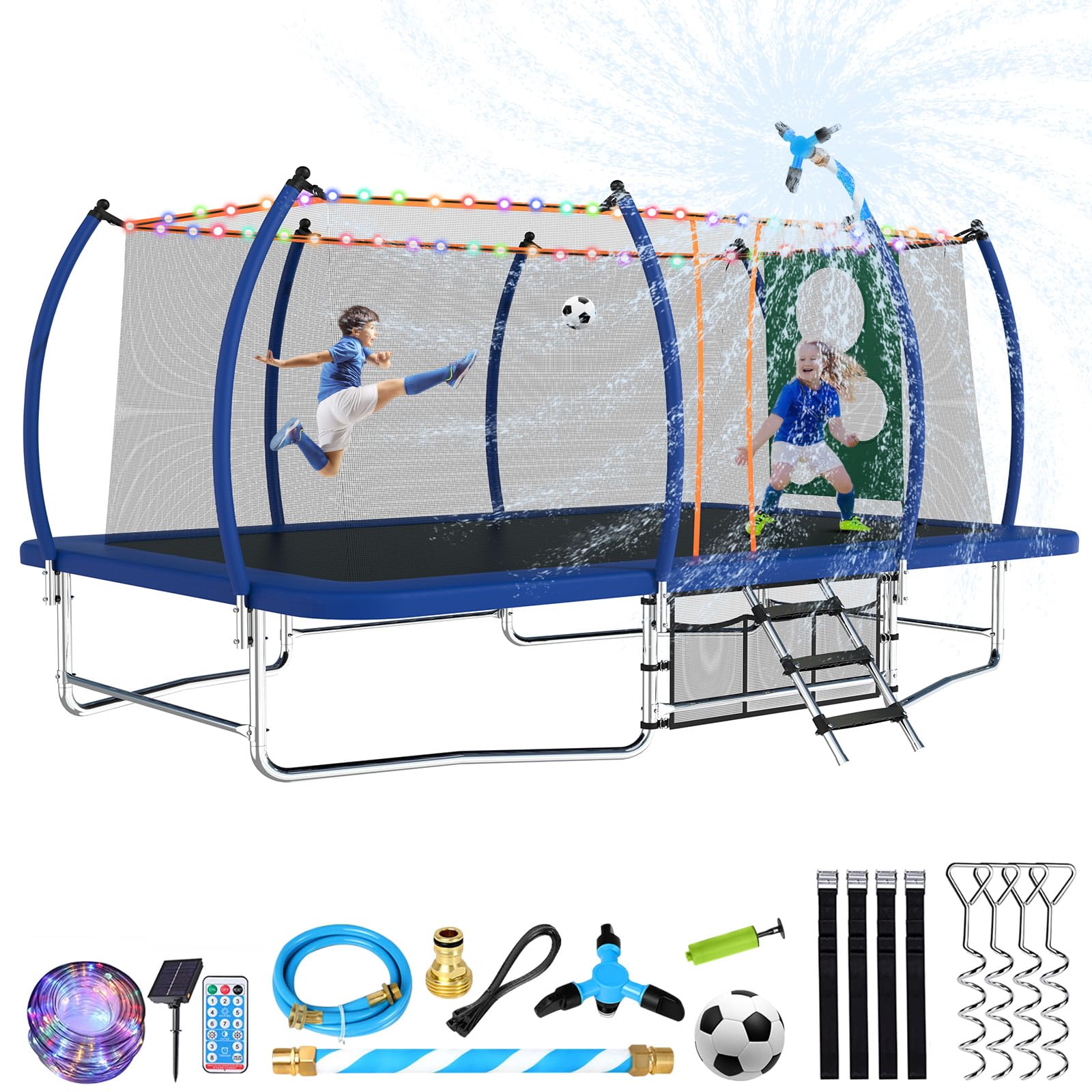 Lyromix 16FT Outdoor Rectangle Trampoline for Kids and Adults, Rectangular Trampoline with Curved Poles, Pumpkin Trampolin with 