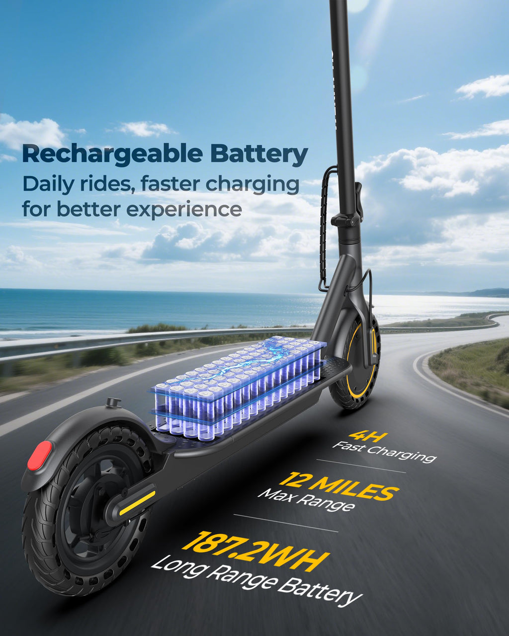 Electric Scooter with 350W Brushless Motor, 19 MPH Max Speed, 15 Miles Range, 8.5 Solid Tire, 3 Speed Modes, Cruise Control, Por