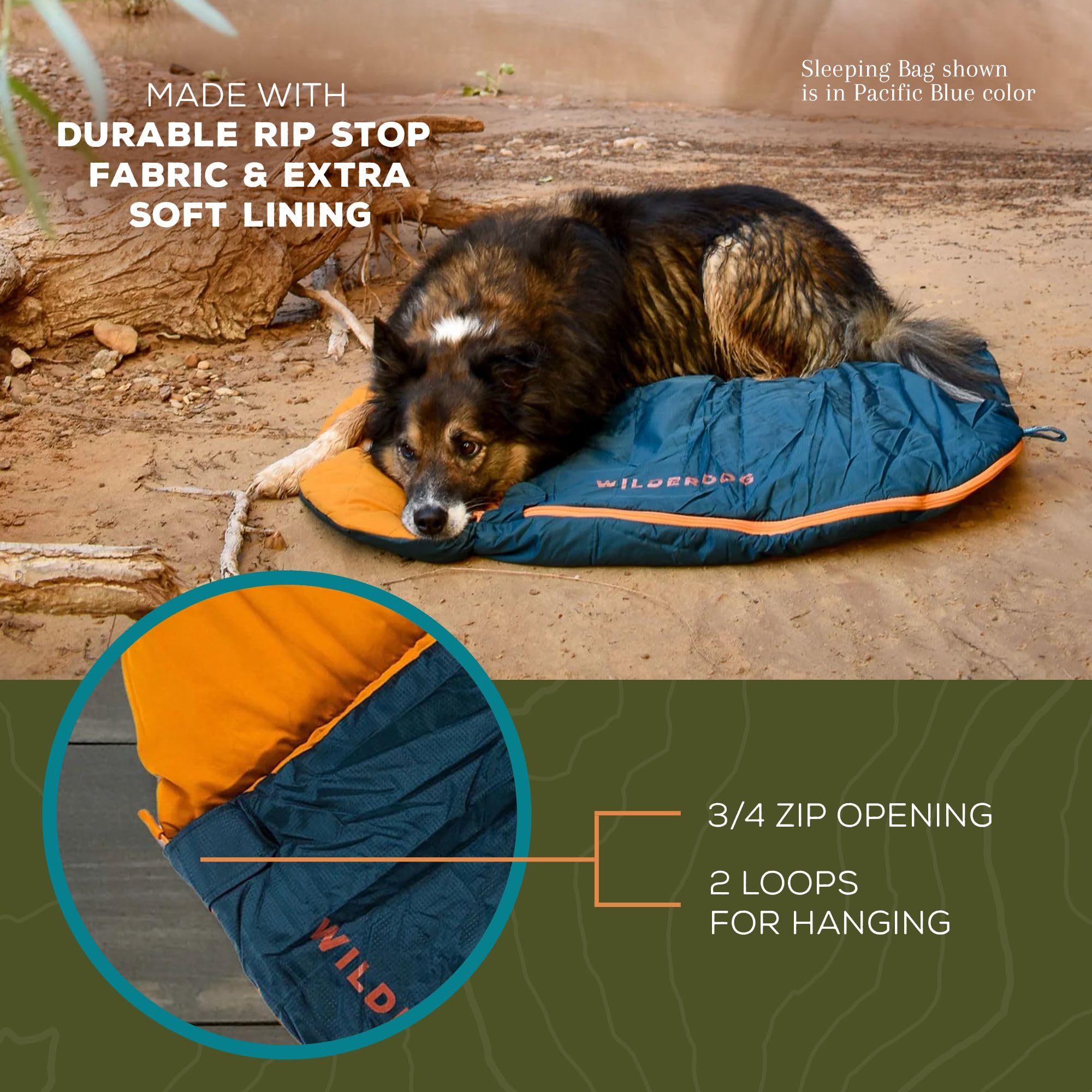 Wilderdog Dog Sleeping Bag - 36In X 28In - Pacific Blue