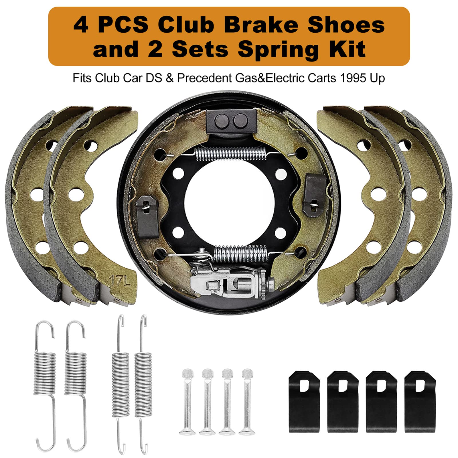 Leapgomax Club Car Brake Shoes And Spring Kit For Ds G&E 1995-Up (Automatic Adjust)& Precedent 1018232-01 Golf Cart Replacement