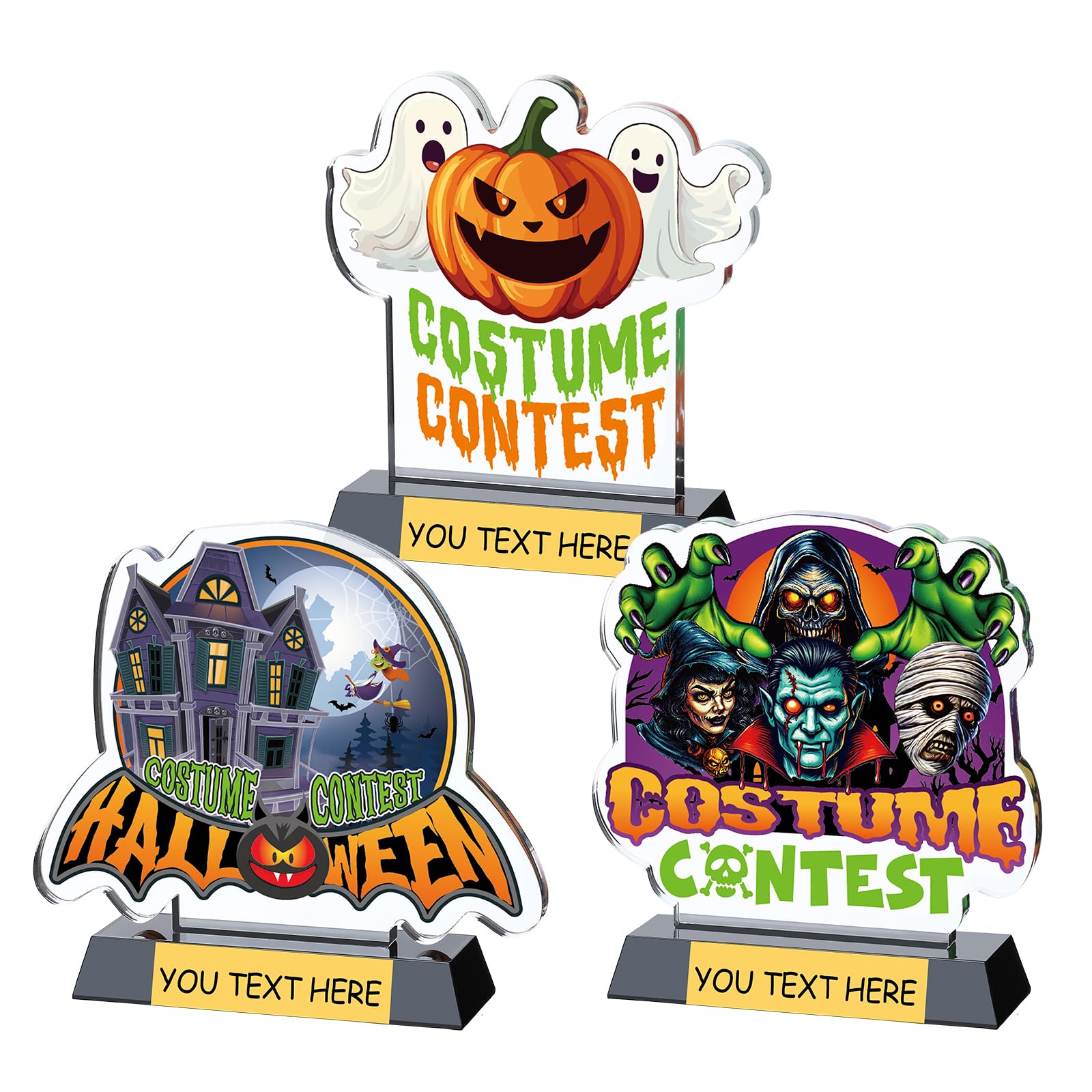 Colingmill 3 Pcs Halloween Trophy Award 5.4 Inch Acrylic Costume Trophy Halloween Costume Contest Awards Funny Pumpkin Vampire W