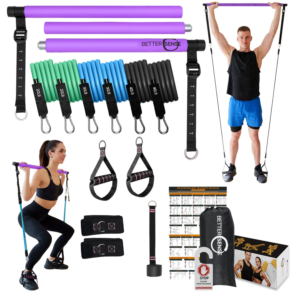 Upgraded Pilates Bar Kit -39    Adjustable Exercise Equipment For Men, Women With 6X 20, 30, 40 Lbs Resistance Bands With Adjust