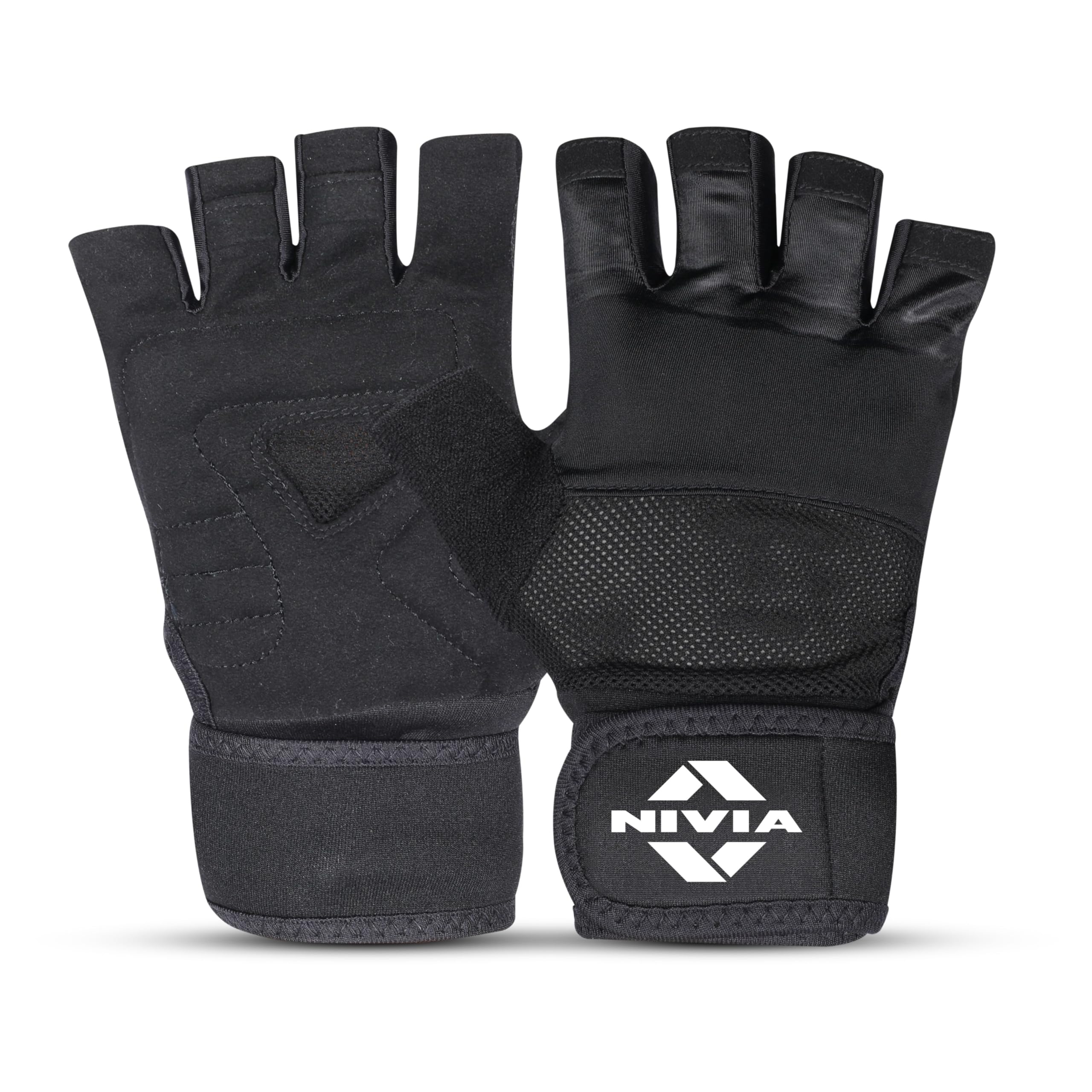 Nivia Enduro Gym Gloves with Wrist Support for Men & Women, Leather Palm & Mesh Back for Breathability, Ideal for Weightlifting,