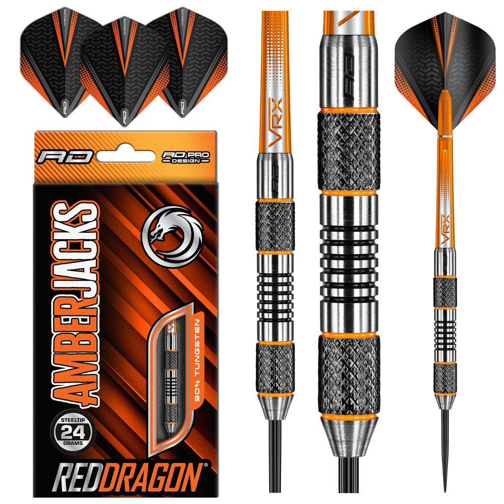 Red Dragon Amberjack 5: 24G Tungsten Darts Set With Flights And Stems