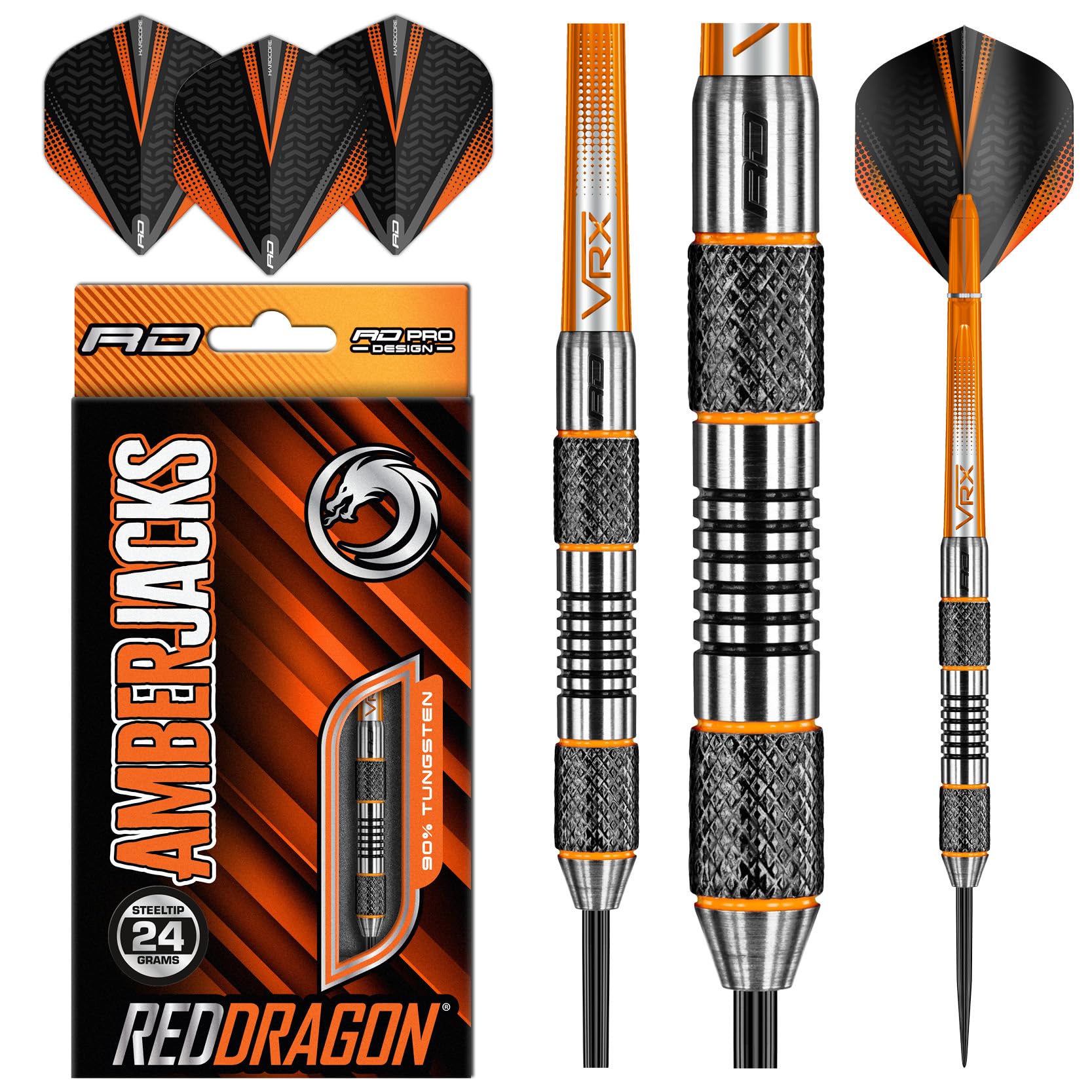 Red Dragon Amberjack 5: 24G Tungsten Darts Set With Flights And Stems