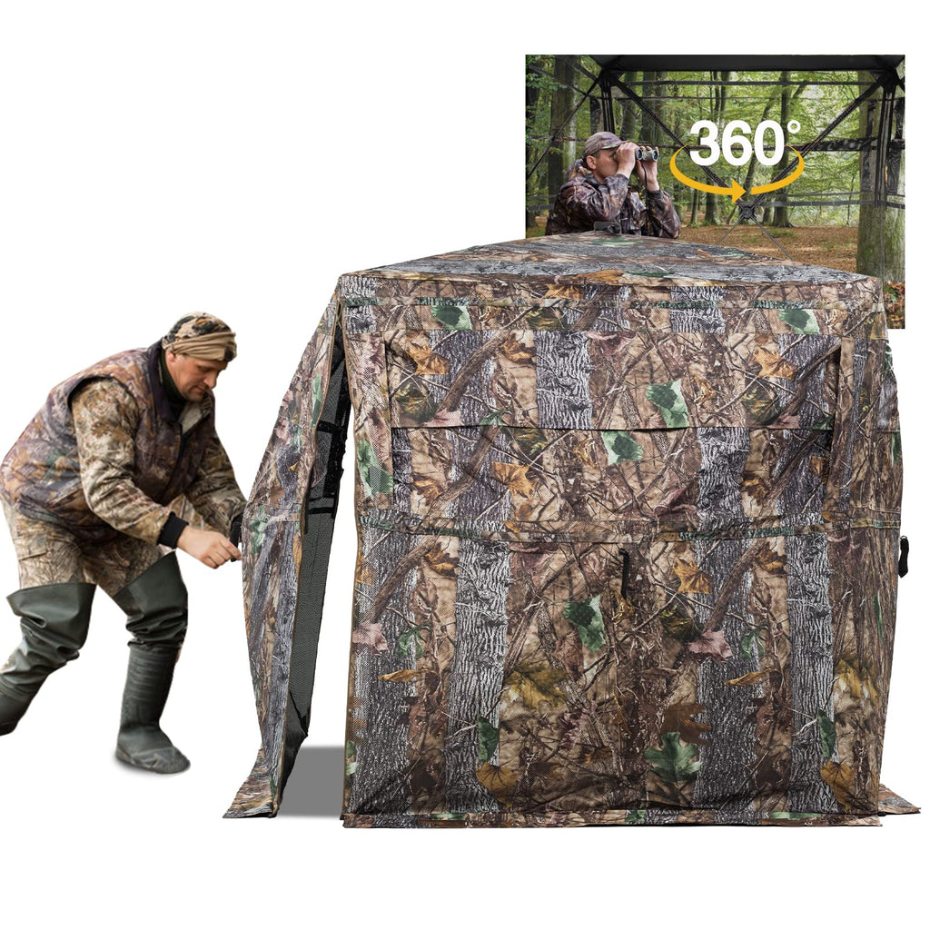 Funhorun Hunting Blind 360 Degree See Through Ground Blind With Carrying Bag, 2/3 Person Pop Up Camouflage Tent Portable Conceal