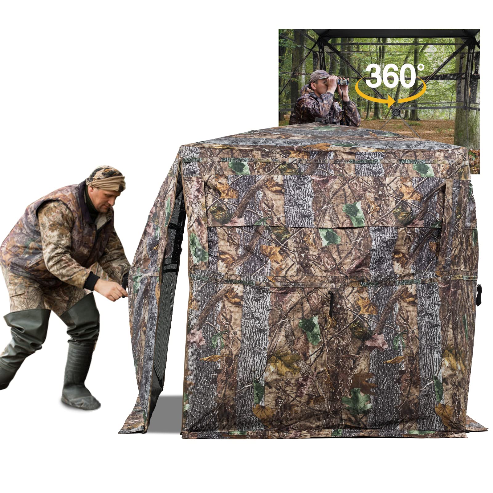 Funhorun Hunting Blind 360 Degree See Through Ground Blind With Carrying Bag, 2/3 Person Pop Up Camouflage Tent Portable Conceal