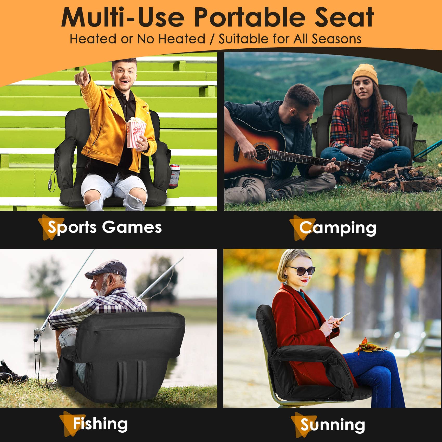 HOPERAN Double Heated Stadium Seats for Bleachers with Back Support 21 Wide Cushion, Extra Portable Bleacher Seat Foldable Stadi