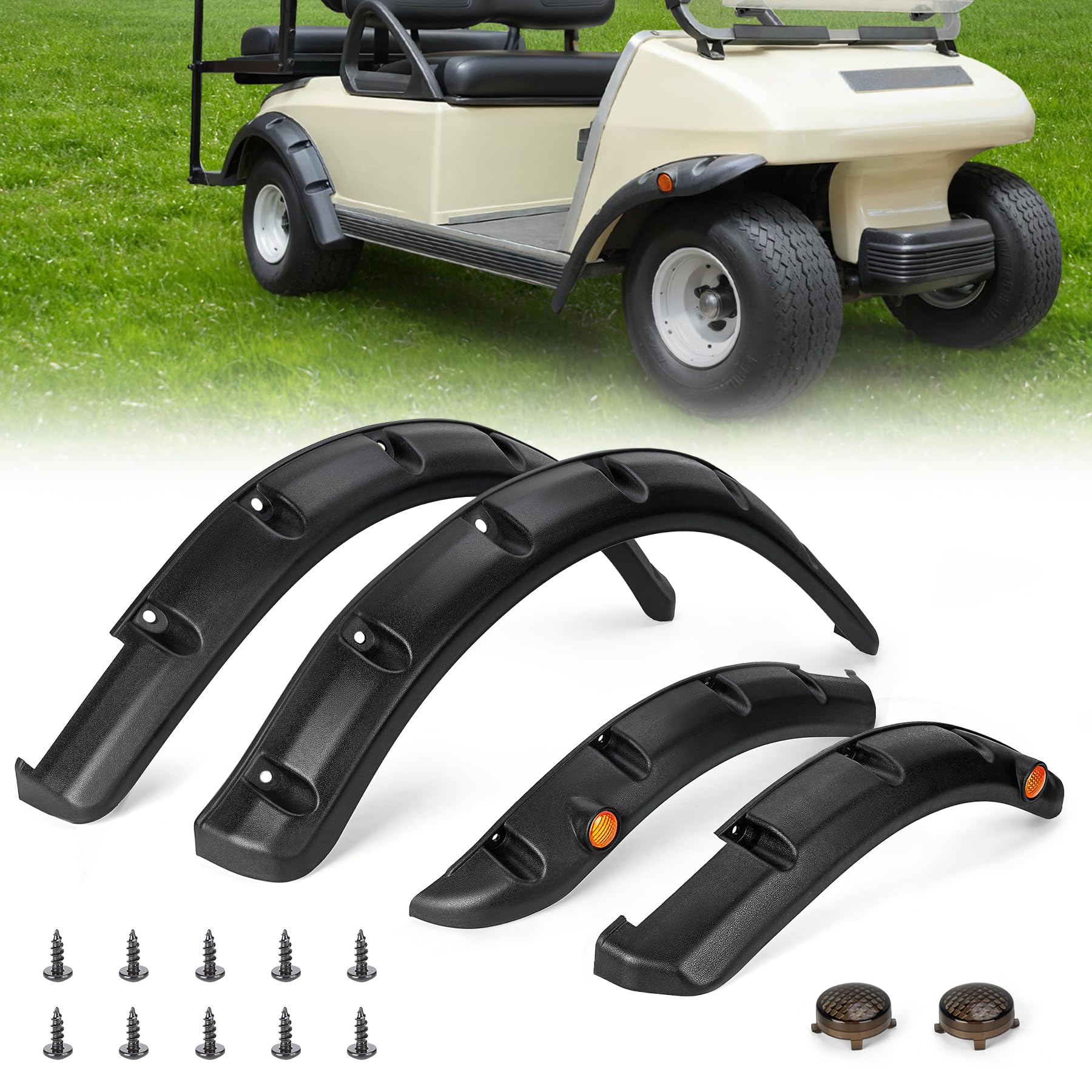 10L0L 4PCS Golf Cart Fender Flares, Exact for Standard Club Car DS 1993 & UP, Impact-Resistant ABS Plastic Mud Guards with Refle