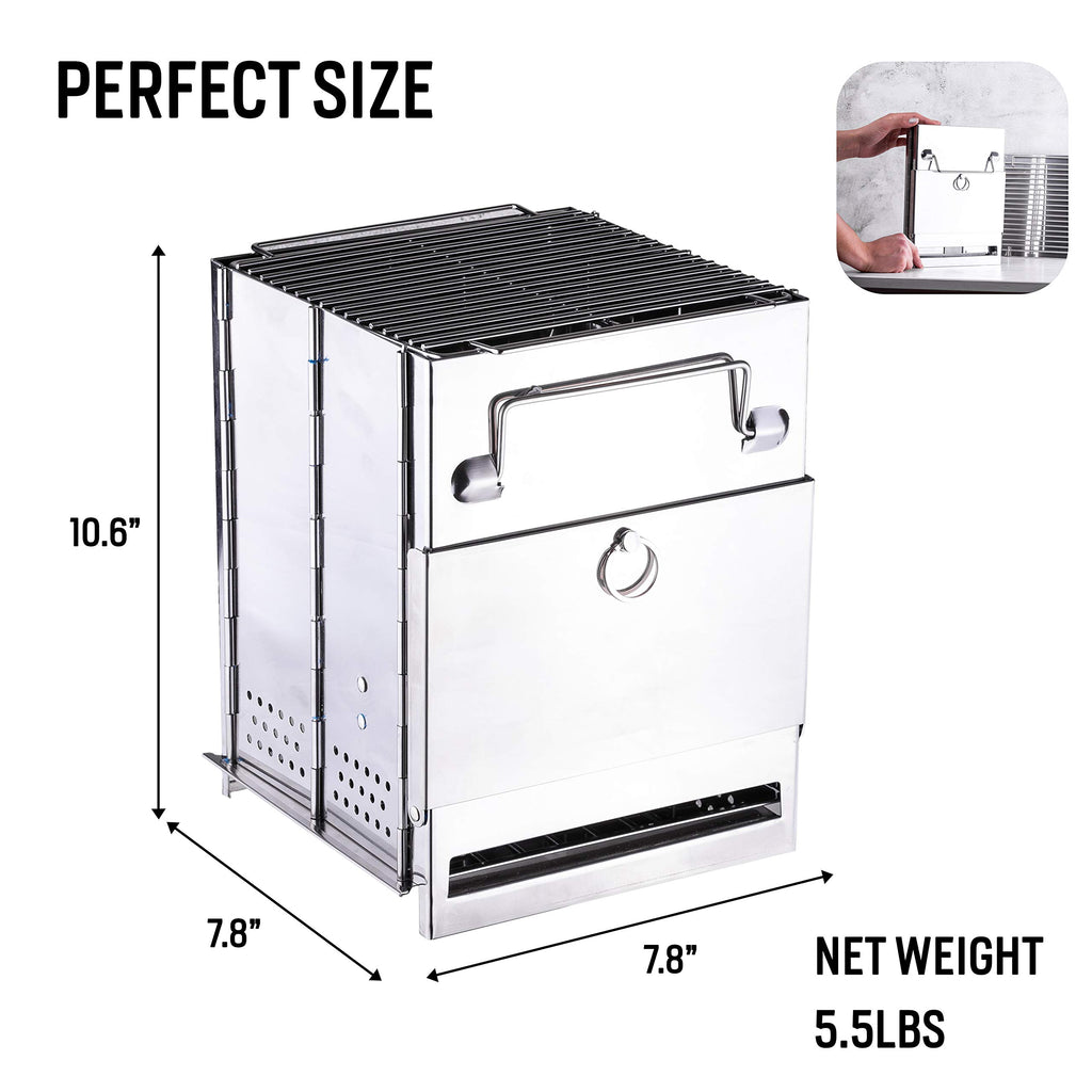 Zento Camping Wood Stove Portable Folding Camp Stove, Stainless Steel, Foldable Grill Survival, Easy To Carry, Small Portable (A