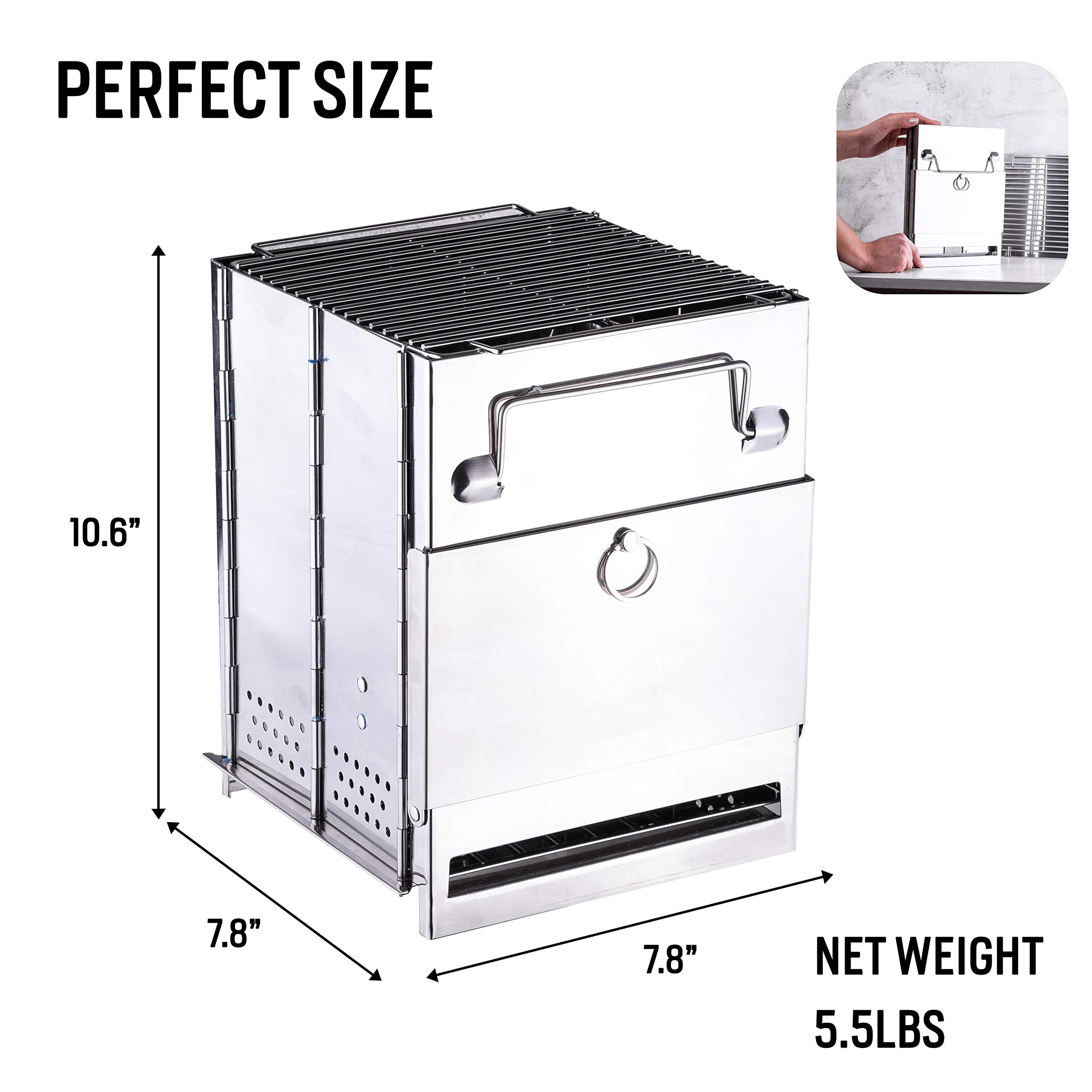 Zento Camping Wood Stove Portable Folding Camp Stove, Stainless Steel, Foldable Grill Survival, Easy To Carry, Small Portable (A
