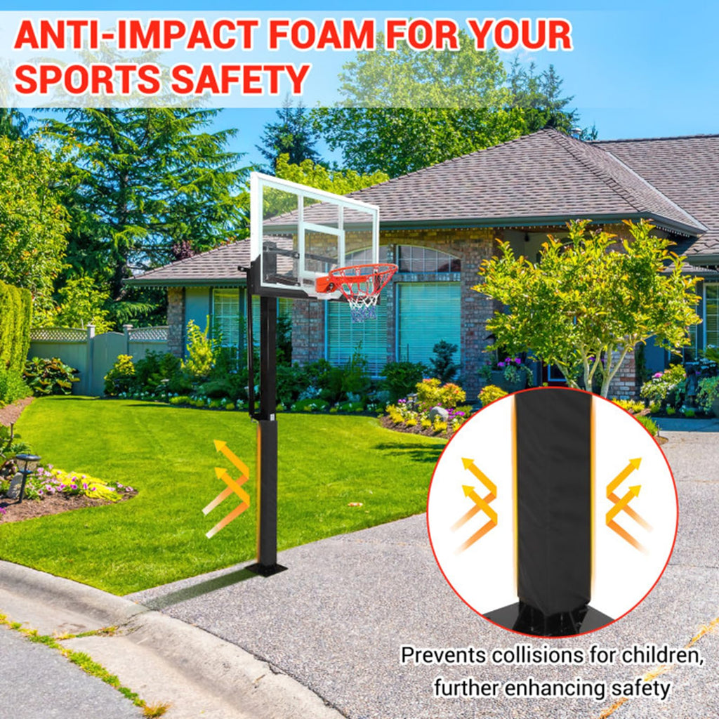 Basketball Hoop Outdoor In Ground with Anti-Collision Foam, 55 Shatterproof Quick Adjustable 8-10ft Basketball Hoop Inground wit