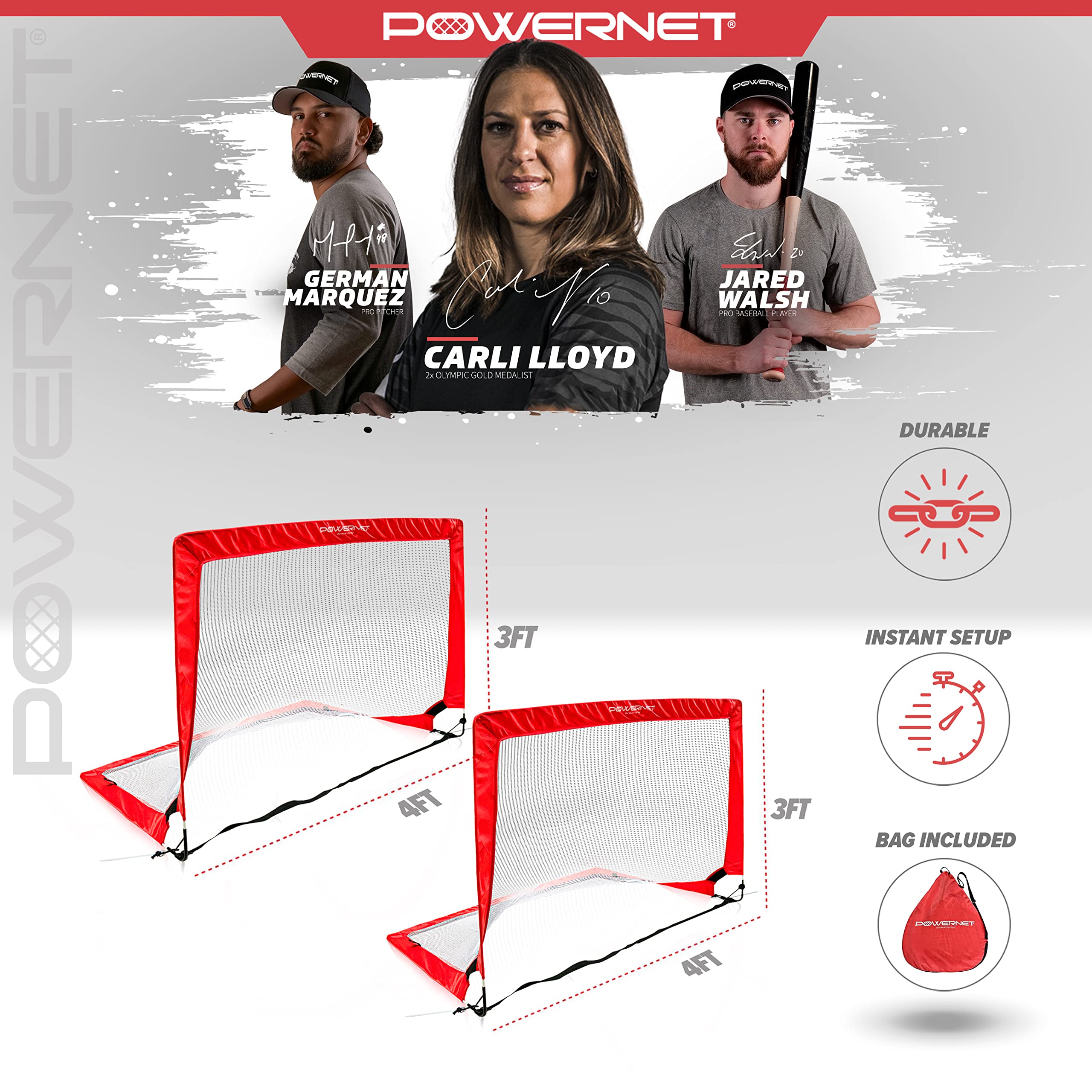 Powernet Popup Soccer Goals Portable Net | 2 Goals With Carrying Bag | Durable Lightweight Frame | Quick Setup Easy Folding Stor