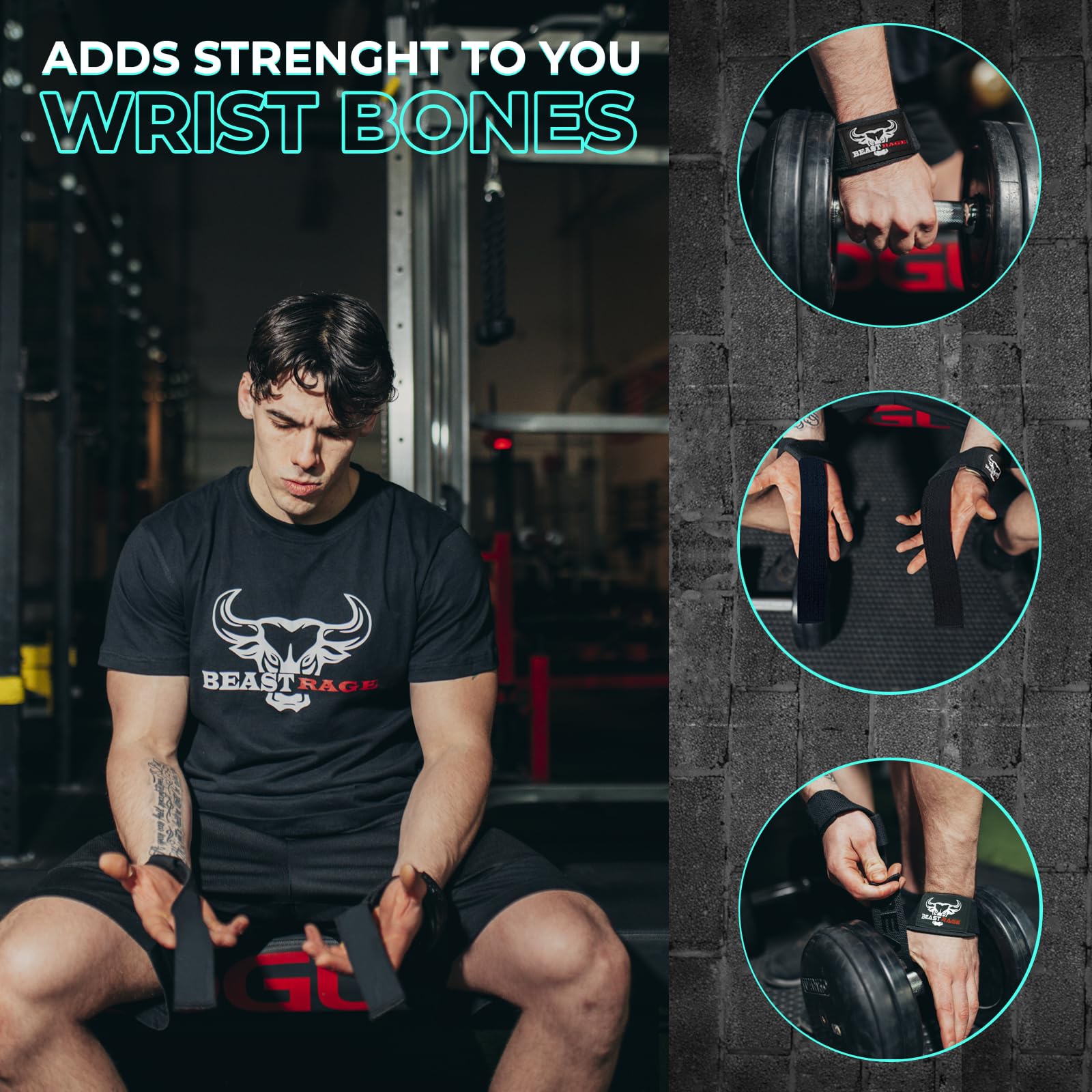 Beast Rage Lifting Straps For Weightlifting, Weight Lifting Straps Gym Power Workouts Lifting Wrist Straps Padded Cotton Men Wom