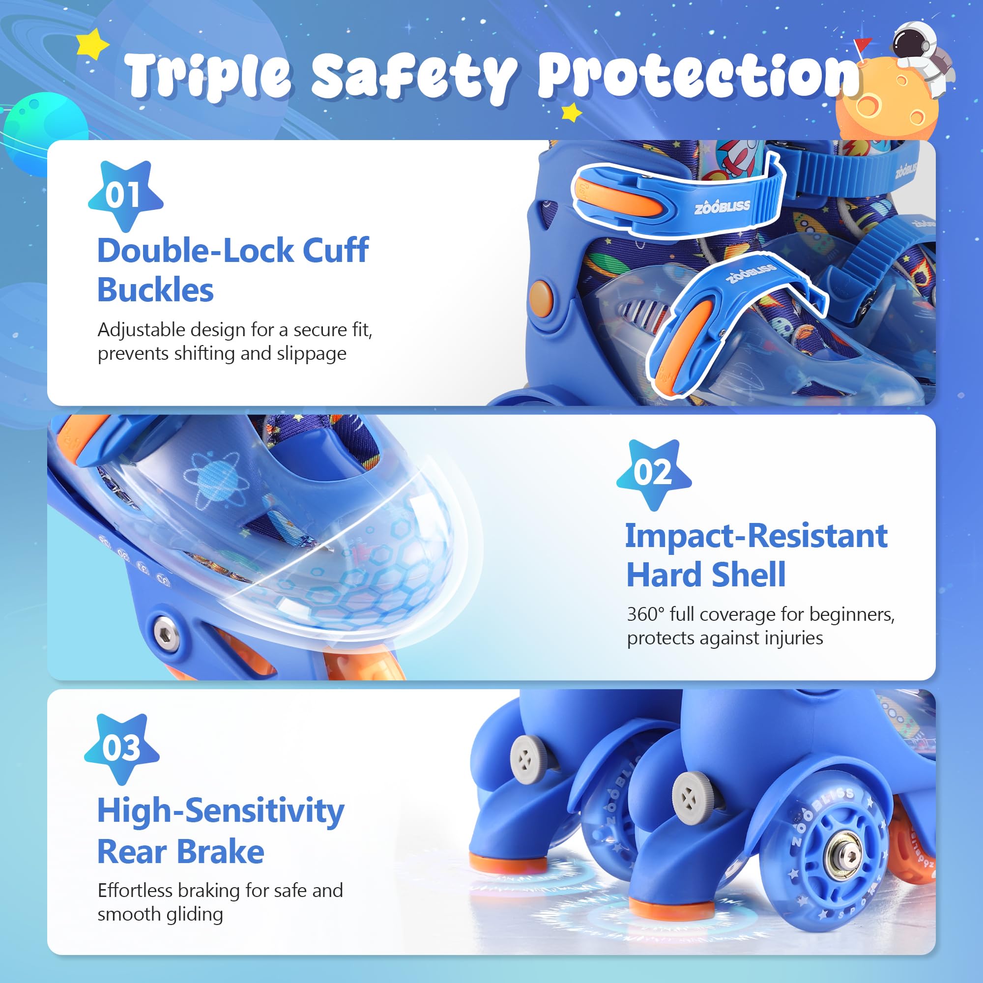 Kids Roller Skates for Beginners - ZOOBLISS Toddler Roller Skates for Boys Ages 3-7 with Light-Up Wheels & 4 Adjustable Sizes, T