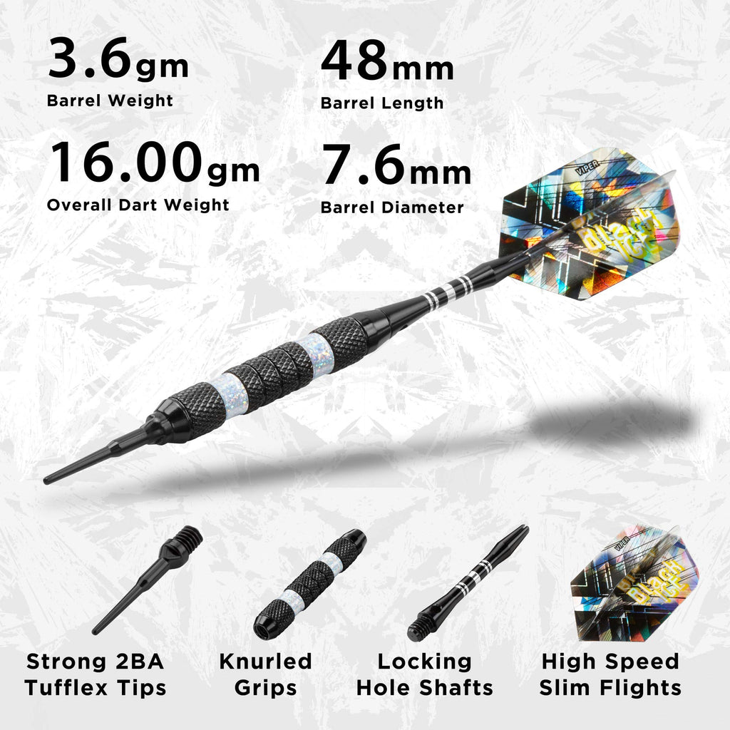 Viper Black Ice Soft Tip Darts With Silver Rings, 16 Grams
