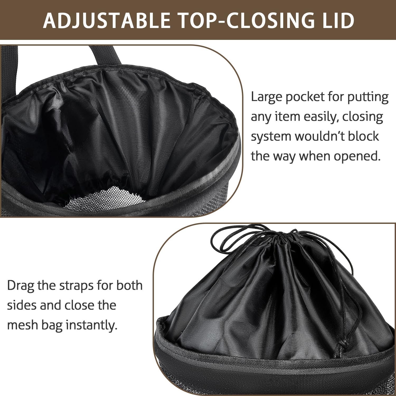 Golf Push Cart Accessories - Golf Push Cart Backside Extension Storage Bag With Top-Closing Lid, Access To The Items Easily, Bla