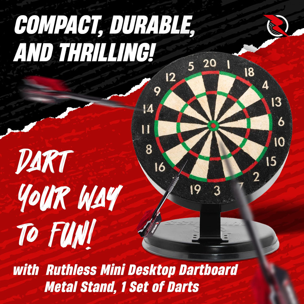 Ruthless Mini Dart Board Set  Miniature Desk Top Darts And Dart Board Set For Home And Office Includes A Set Of Mini Steel Tip D