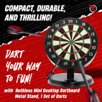 Ruthless Mini Dart Board Set  Miniature Desk Top Darts And Dart Board Set For Home And Office Includes A Set Of Mini Steel Tip D