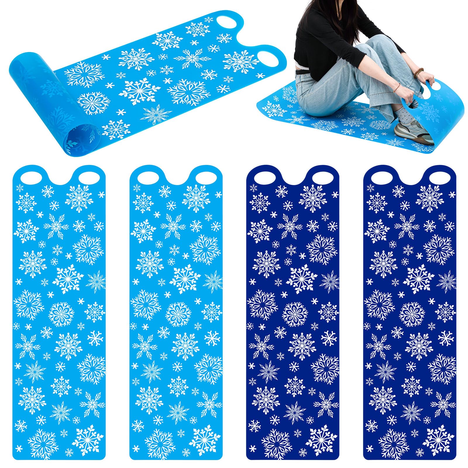 Leyndo 4 Pcs 54  Large Snow Sled for Adults Flexible Flying Carpet Snowflake Slider Mat Sledding Equipment Snow Lightweight Roll