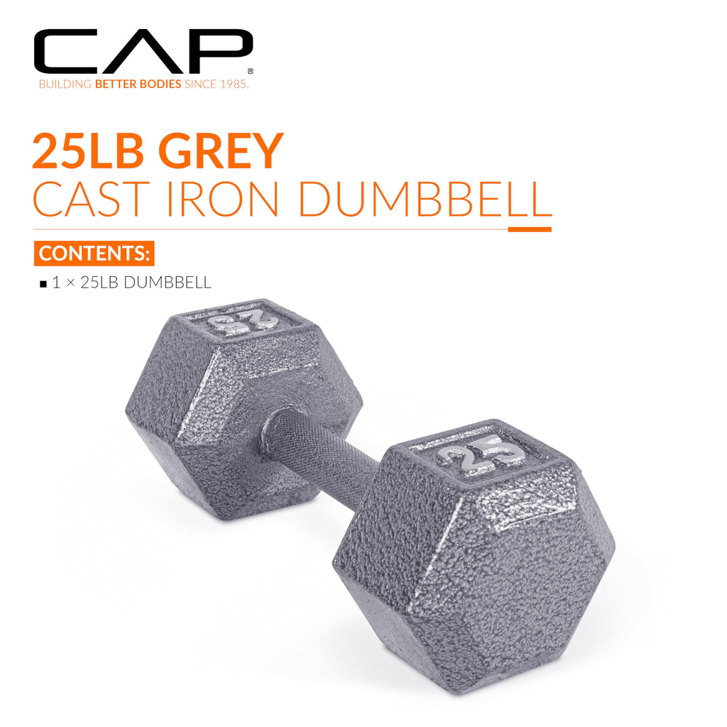 Cap Barbell Cast Iron Hex Dumbbell, Single, 25 Lb