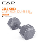 Cap Barbell Cast Iron Hex Dumbbell, Single, 25 Lb