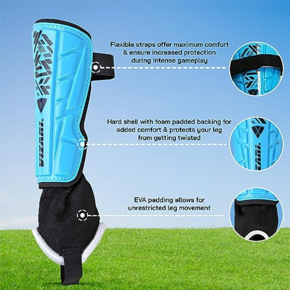 Malaga Soccer Shin Guard with Adjustable Straps-Blue/Black - Vizari Sports