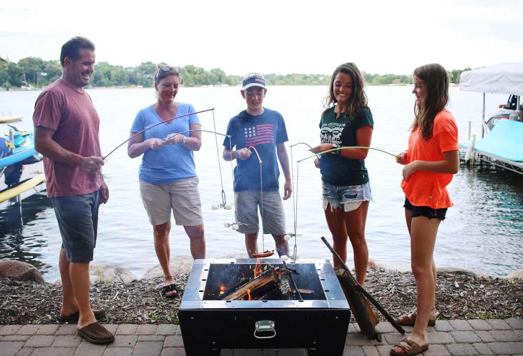 Firebuggz Camping Accessories -Campfire Fishing Pole Roaster - Funny Marshmallow And Hot Dog Roasting Sticks For Campfire, Green