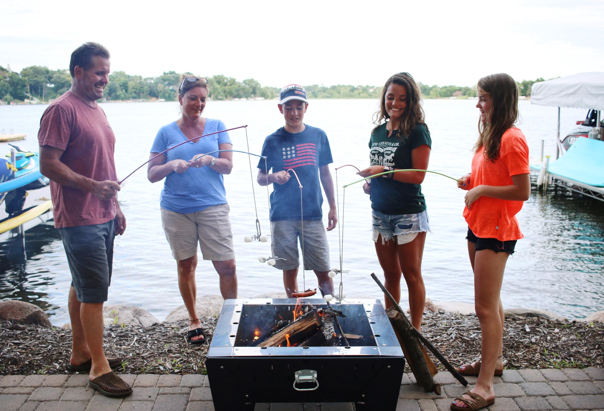 Firebuggz Camping Accessories -Campfire Fishing Pole Roaster - Funny Marshmallow And Hot Dog Roasting Sticks For Campfire, Green