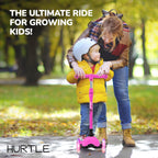 Hurtle Mini Kickboard Scooter for Kids - Height Adjustable 25-28, Lightweight 3-Wheel with LED Light-up Wheels, Anti-Slip,In