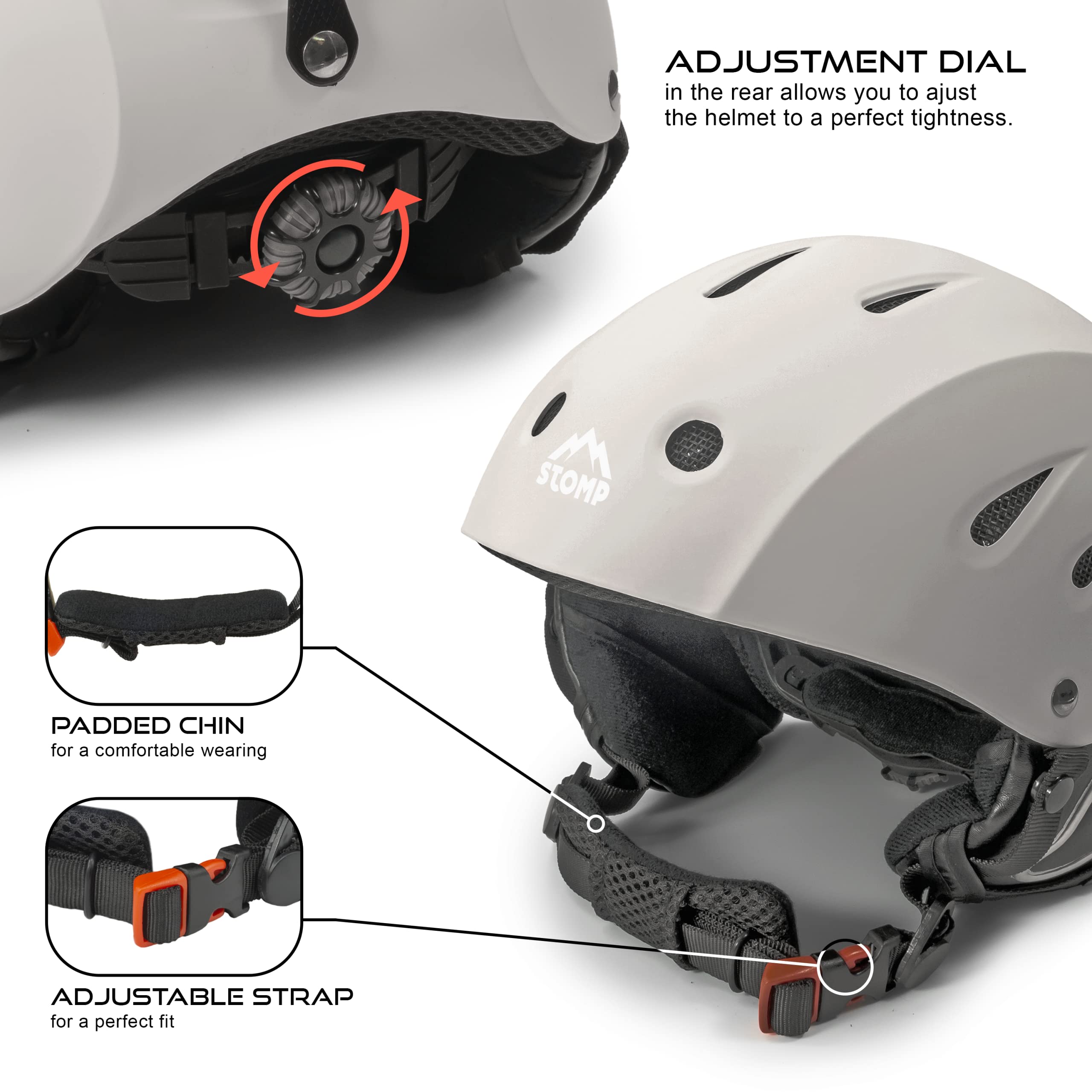 Stomp Ski & Snowboarding Snow Sports Helmet With Build-In Pocket In Ear Pads For Wireless Drop-In Headphone (Matte Grey, X-Large