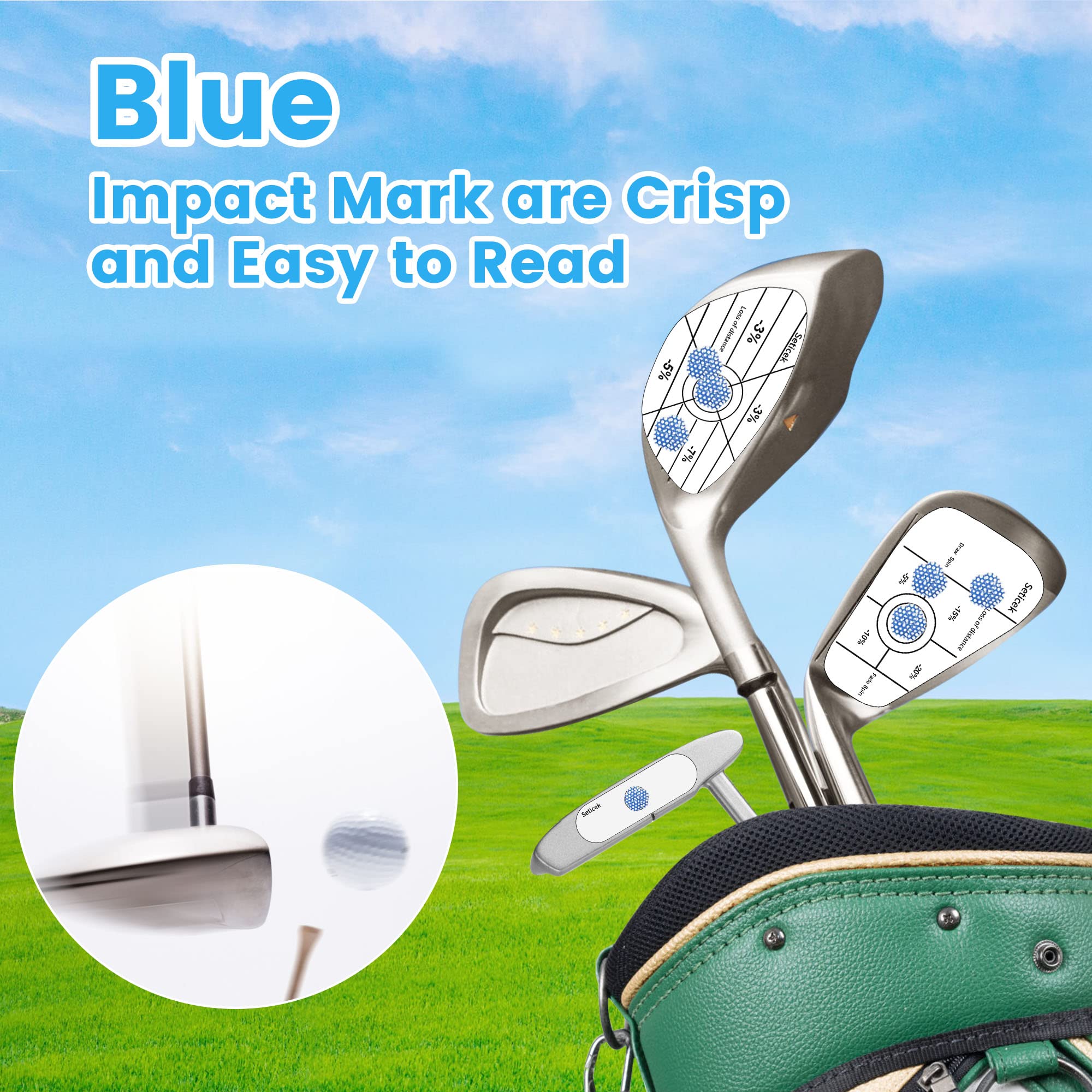 Seticek 300Pcs Left Handed Golf Impact Tape Set, Self-Teaching Sweet Spot And Consistency Analysis, Golf Club Impact Stickers Fo