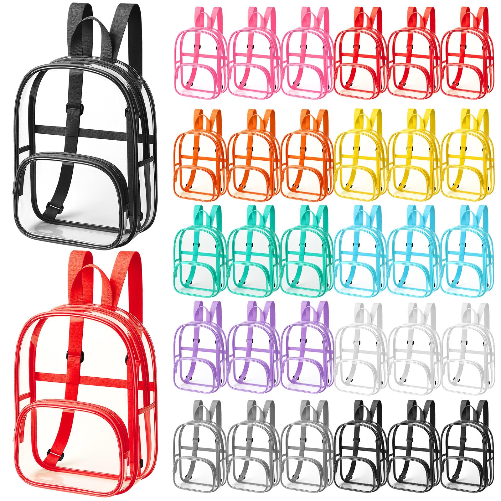 Aliceset 30 Pcs Clear Backpack Bulk Waterproof Transparent Colorful Bookbag Donation Supply Kits for Women Men (18 Inch)