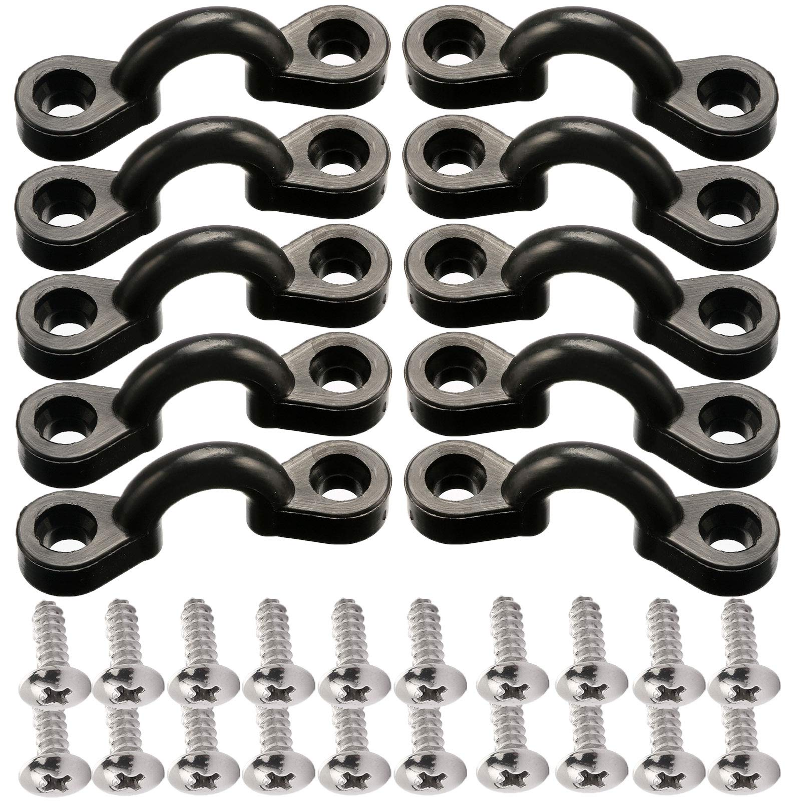 Borogo Kayak Pad Eye Kit, 10Pcs Nylon Bungee Deck Loops Tie Down Pad Eye With 20 Screws For Boat Kayak Deck Rigging Kit