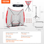 Vevor 7X7 Ft Baseball Softball Practice Net, Portable Baseball Training Net For Hitting Catching Pitching, Backstop Equipment Wi