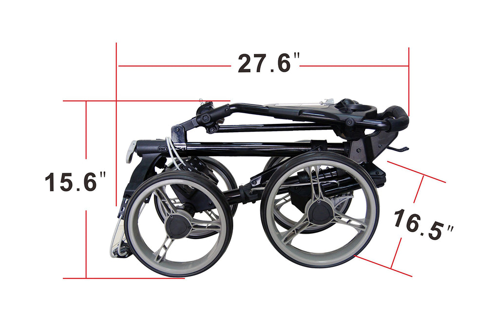 Qwik-Fold 4 Wheel Folding Push Pull Golf Cart - Foot Brake - One Second To Open & Close! (Black/Charcoal)