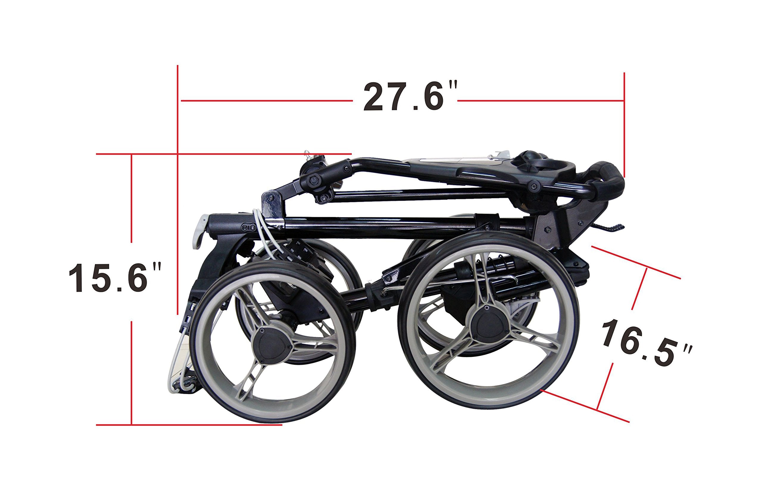 Qwik-Fold 4 Wheel Folding Push Pull Golf Cart - Foot Brake - One Second To Open & Close! (Black/Charcoal)