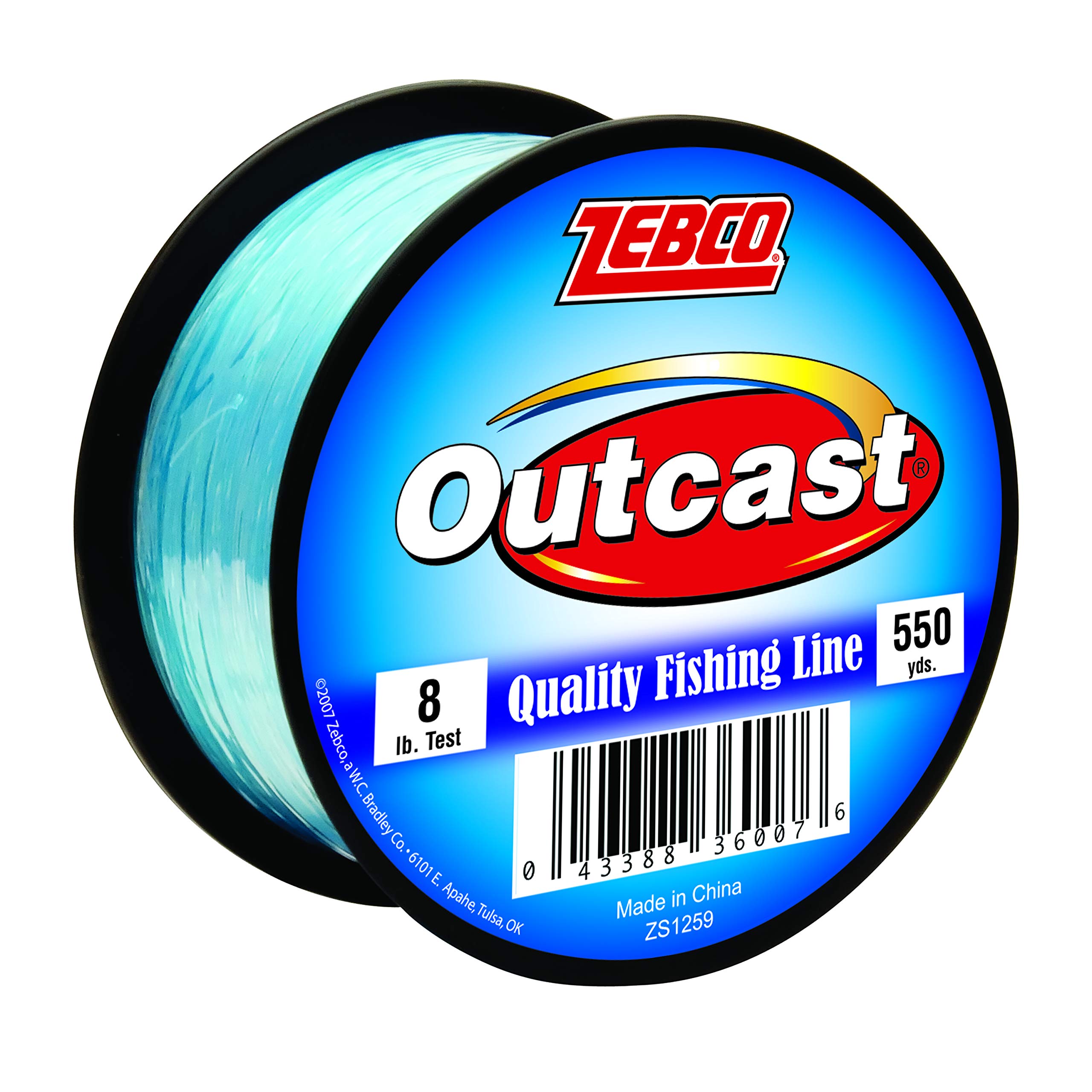 Zebco Outcast Monofilament Fishing Line, 550-Yards, 8-Pound, Low Memory And Stretch, High Tensile Strength, Blue