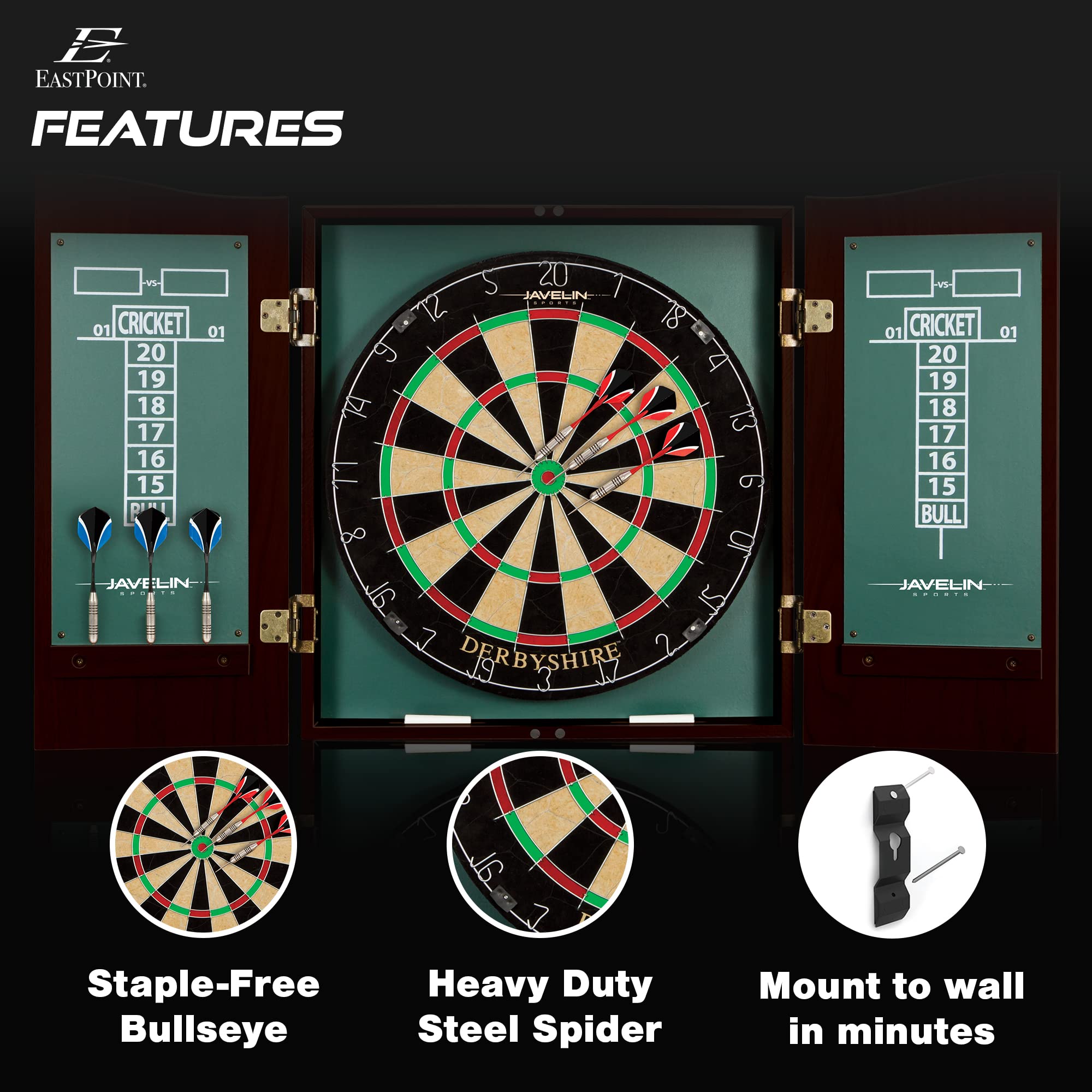 Eastpoint Sports Derbyshire Bristle Dartboard And Cabinet Set, Green