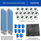 Upper Bounce Trampoline Safety Enclosure Set Including Trampoline Net, 8 Trampoline Poles (With 8 Pole Caps) Trampoline Pole Foa