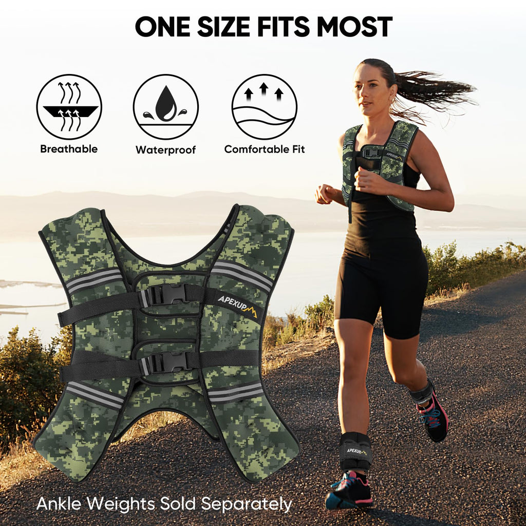 APEXUP 20lbs Weighted Vest Men Women, Weight Vest for Women Workout Equipment for Strength Training Running (Green Digi Camo)