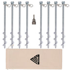 Ground Anchors Screw In - 12'' Set Of 8 With Drill Bit - Earth Anchors - Ground Stakes Heavy Duty - Mobile Home Anchors - Shed A