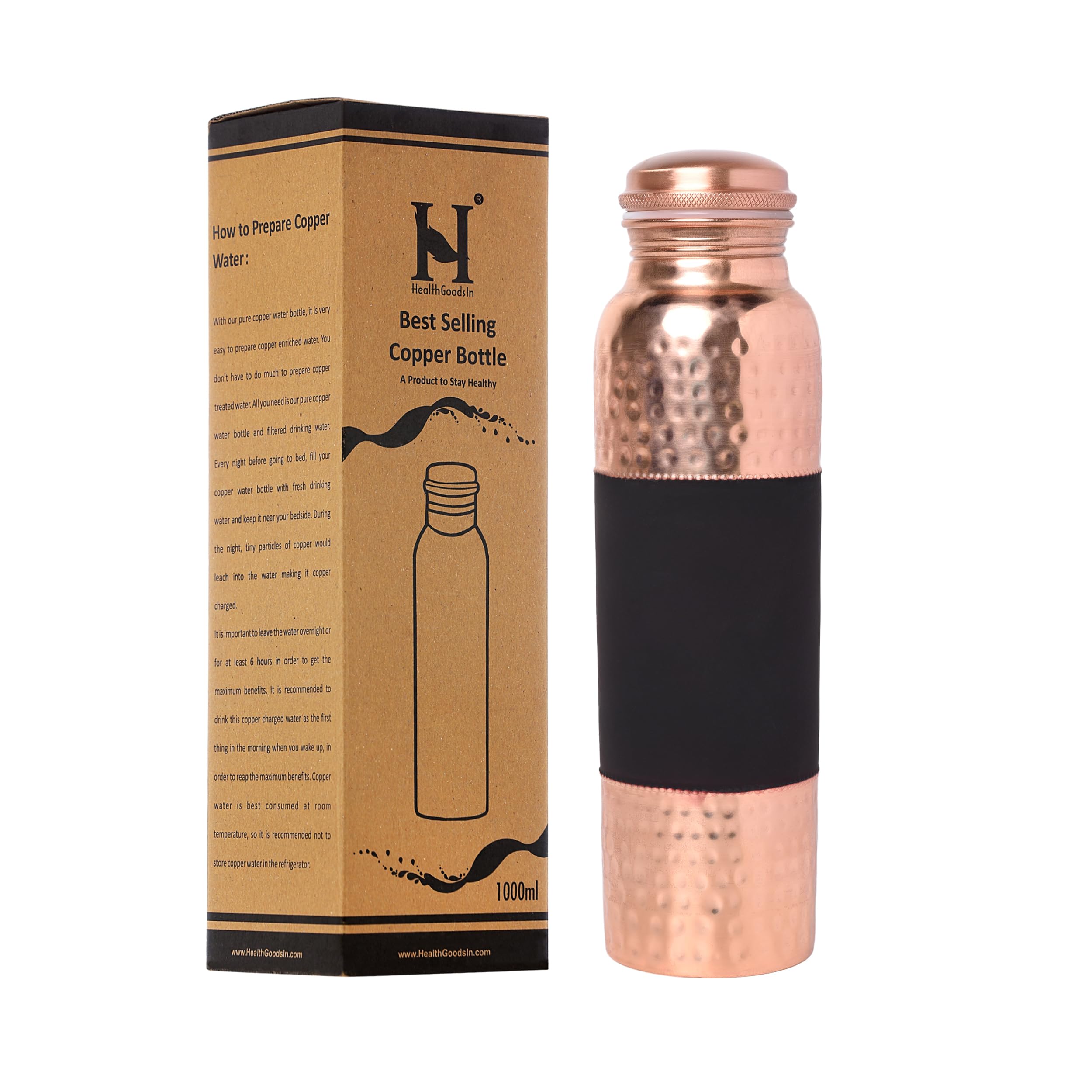 Pure Copper Water Bottle for Ayurvedic Health Benefits, 1000 Ml (33.81 Fl Oz) (Color Pattern)