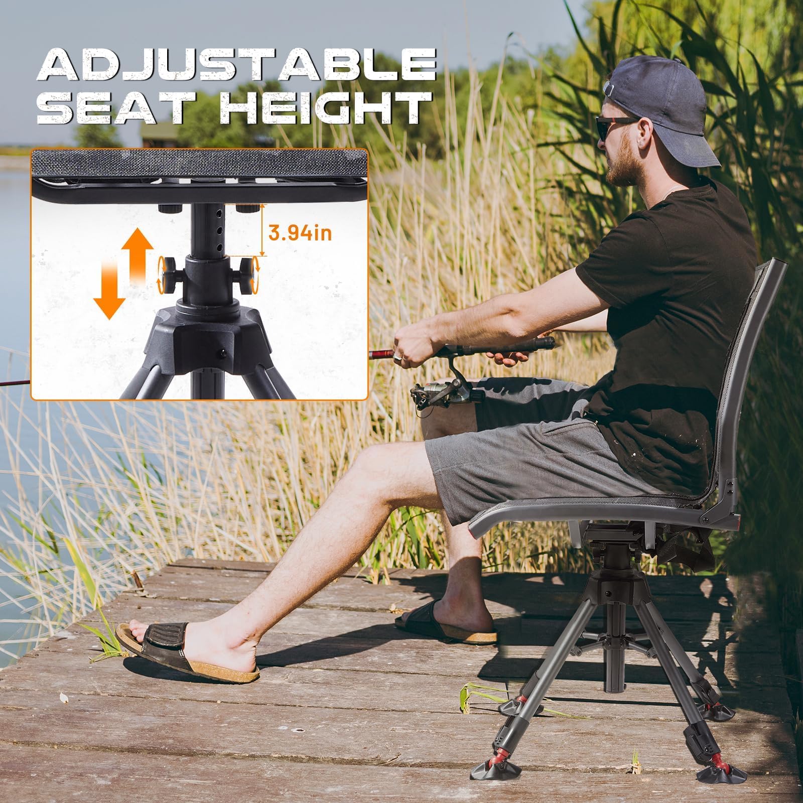 Tr 360 Degree Swivel Hunting Blind Chair,400 Lbs Capacity Silent,4 Legs Height Adjustable,Comfortable Padded Seat,Portable Groun