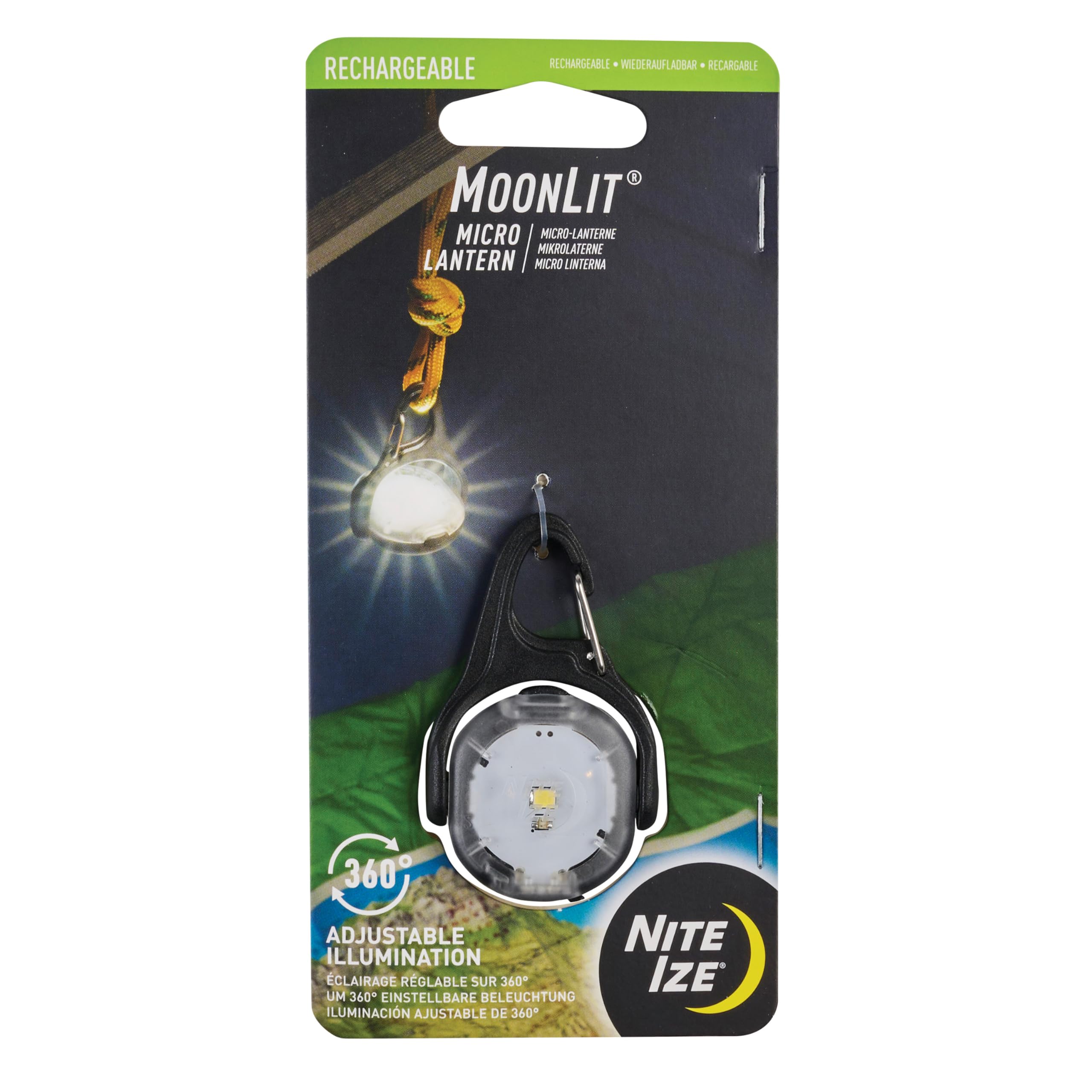 Nite Ize Moonlit Rechargeable Micro Lantern - Portable Mini Lantern for Camping Accessories & Hiking Gear - Features Carabiner C