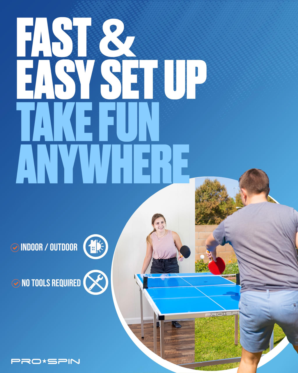 Pro-Spin Midsize Ping Pong Table Set  Outdoor/Indoor, Weatherproof  High-Performance Ping Pong Paddles & Balls  100% Pre-Assembl