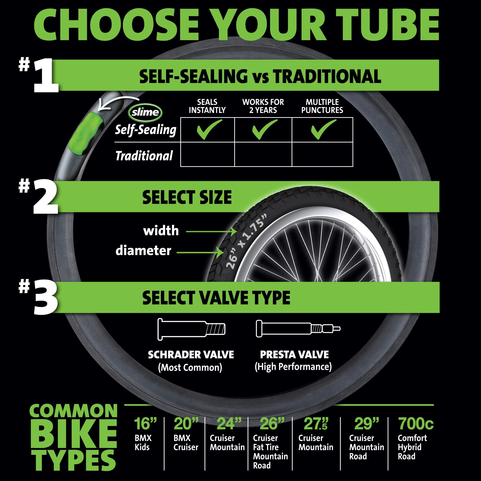 Slime 30043 Bike Inner Tube With Slime Puncture Sealant, Extra Strong, Self Sealing, Prevent And Repair, Presta Valve, 29 X 185-
